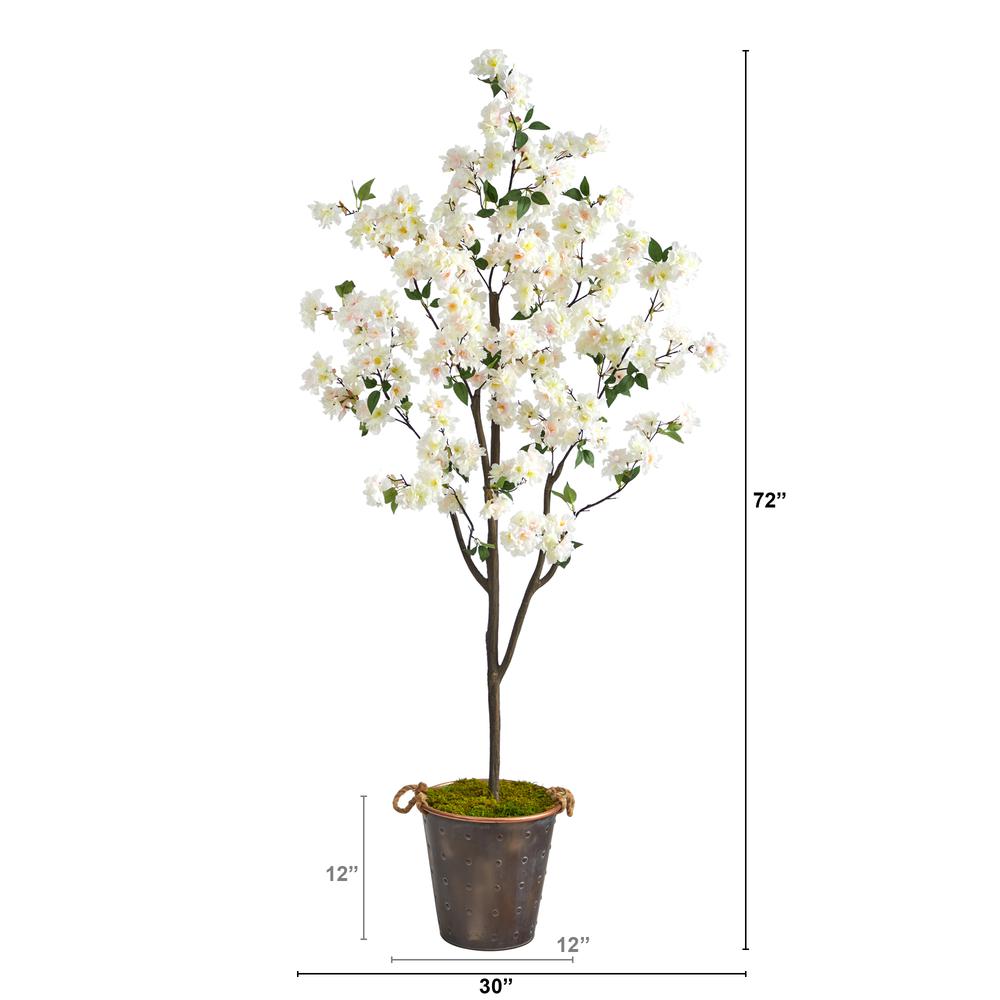 6ft. Cherry Blossom Artificial Tree in Decorative Metal Pail with Rope. Picture 2