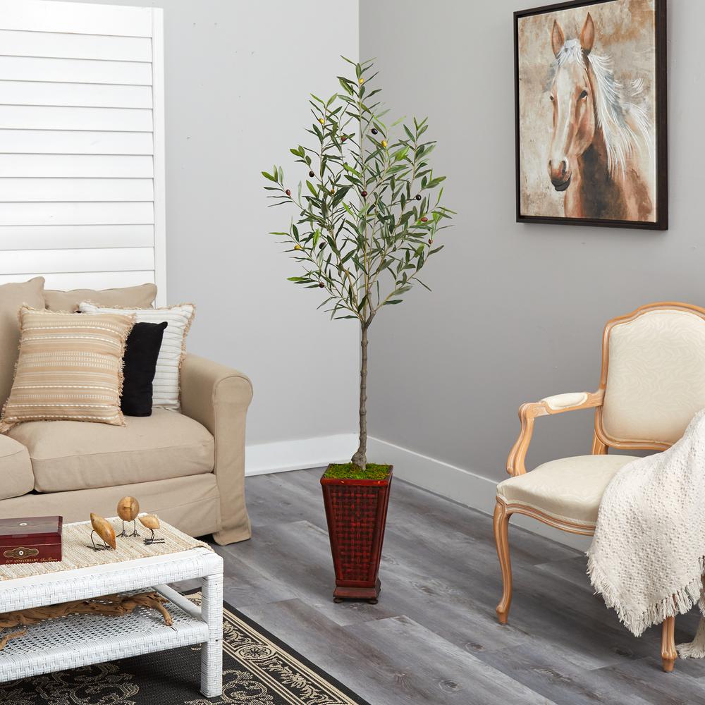 69in. Olive Artificial Tree in Decorative Planter. Picture 4