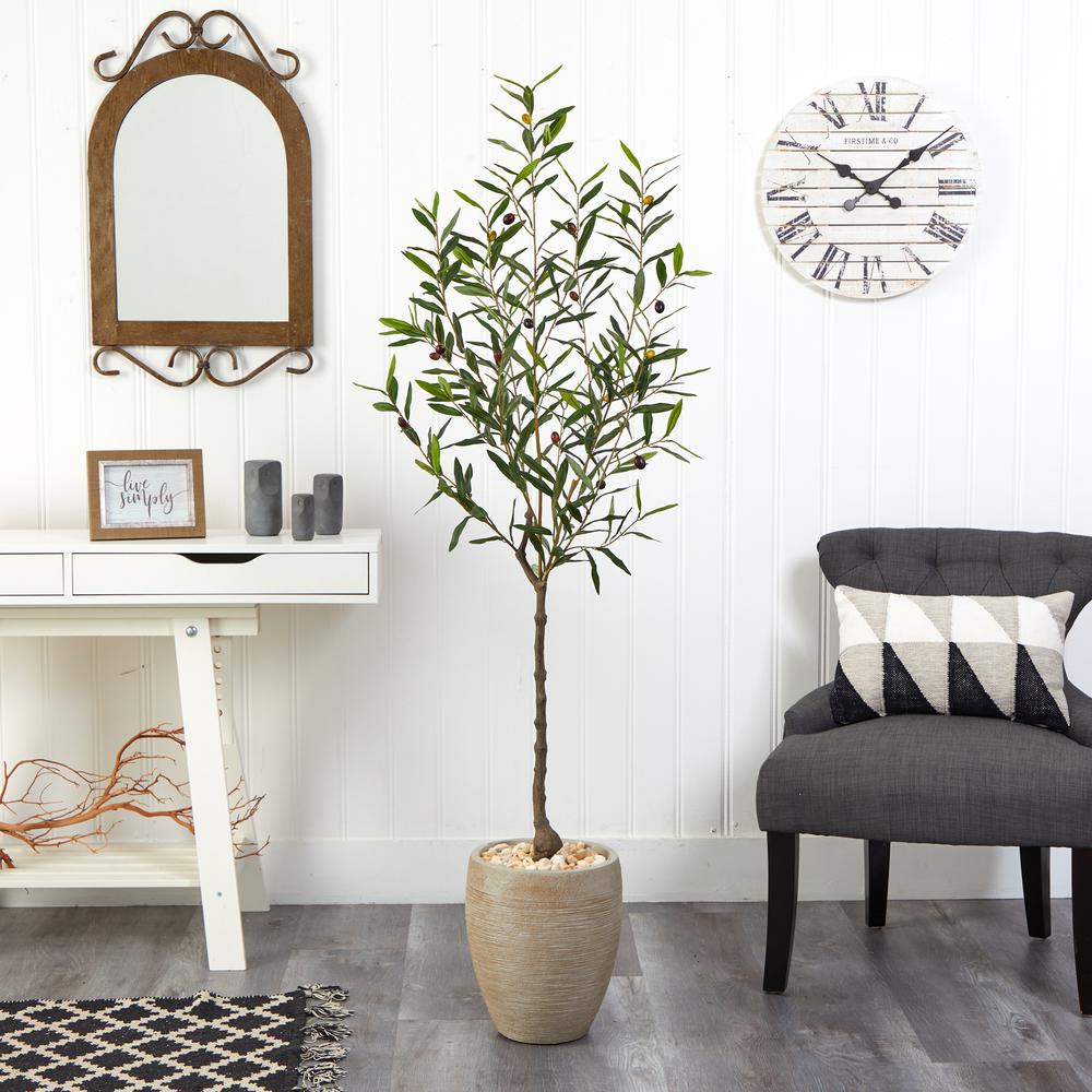 5.5ft. Olive Artificial Tree in Sand Colored Planter. Picture 2