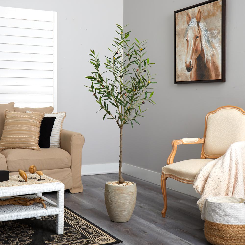 5.5ft. Olive Artificial Tree in Sand Colored Planter. Picture 4