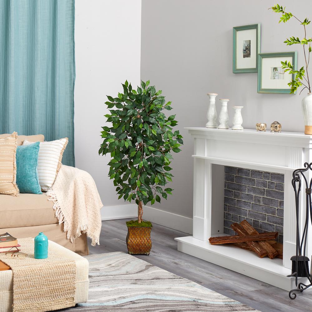 51in. Ficus Artificial Tree in Metal Planter. Picture 4