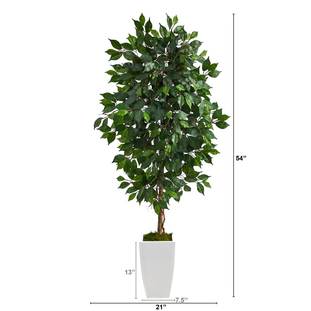 4.5ft. Ficus Artificial Tree in White Metal Planter. Picture 3