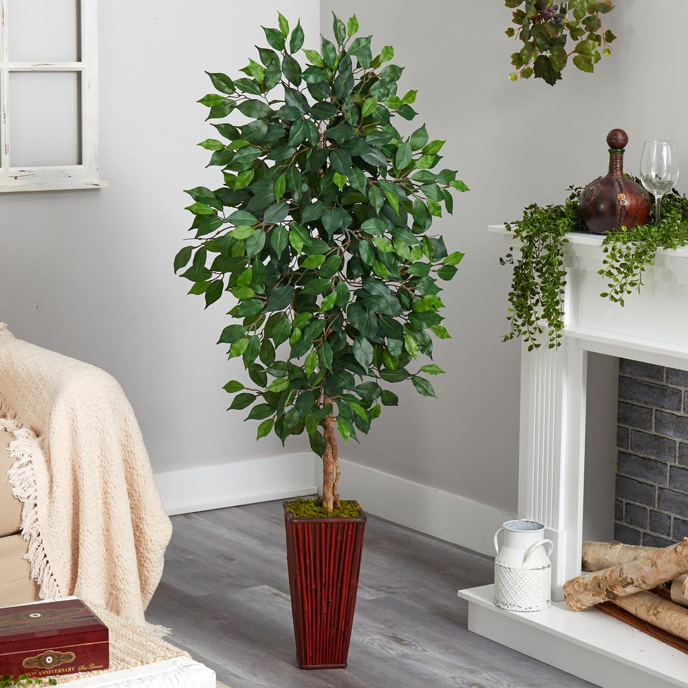 5ft. Ficus Artificial Tree in Bamboo Planter. Picture 3