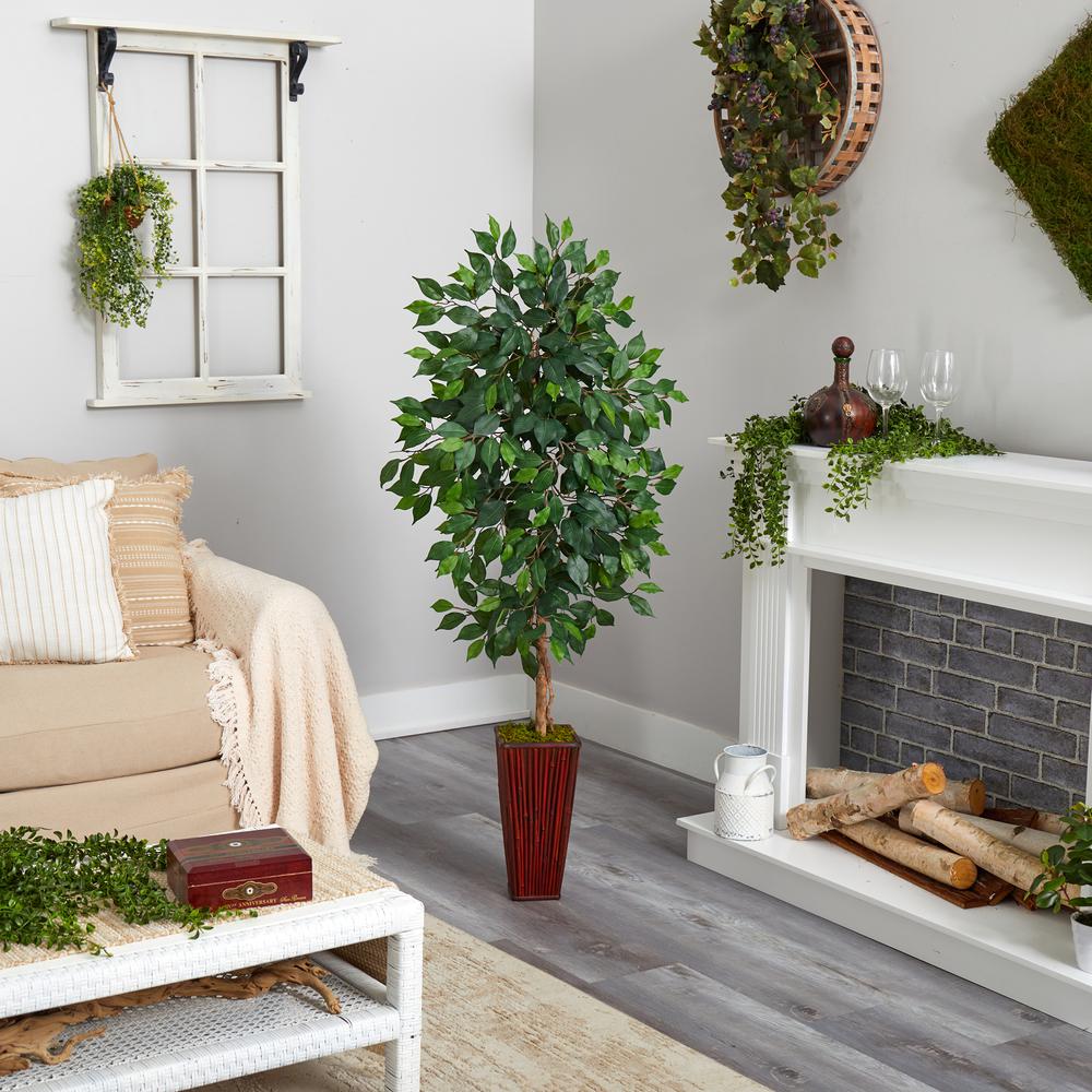 5ft. Ficus Artificial Tree in Bamboo Planter. Picture 2