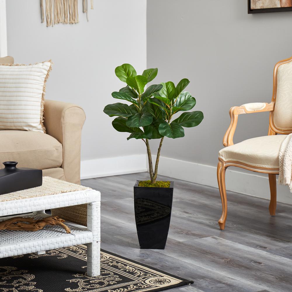 3ft. Fiddle Leaf Fig Artificial Tree in Black Metal Planter. Picture 4