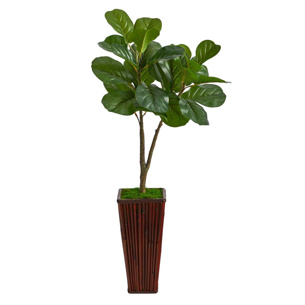39in. Fiddle Leaf Fig Artificial Tree in Bamboo Planter. Picture 1