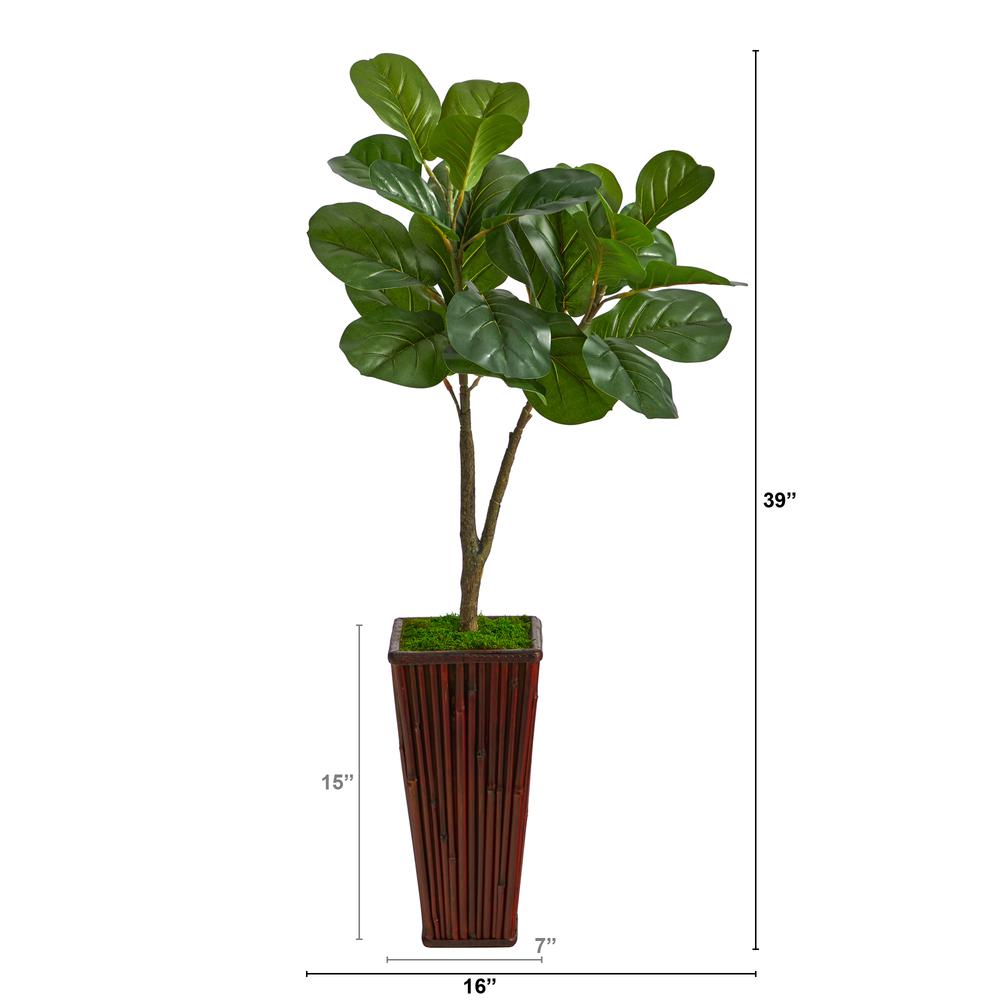 39in. Fiddle Leaf Fig Artificial Tree in Bamboo Planter. Picture 2