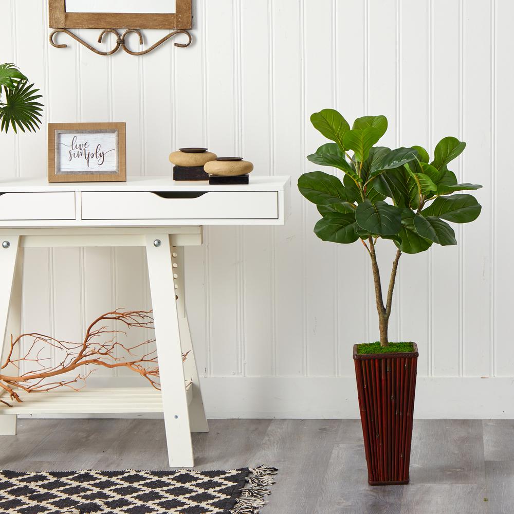 39in. Fiddle Leaf Fig Artificial Tree in Bamboo Planter. Picture 3