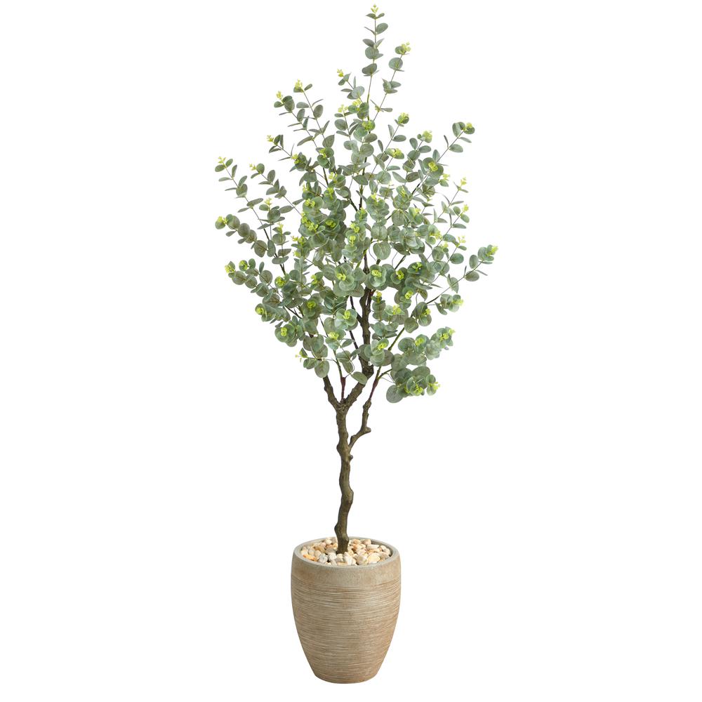 5ft. Eucalyptus Artificial Tree in Sandstone Planter. Picture 1