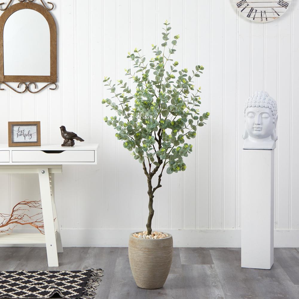 5ft. Eucalyptus Artificial Tree in Sandstone Planter. Picture 2