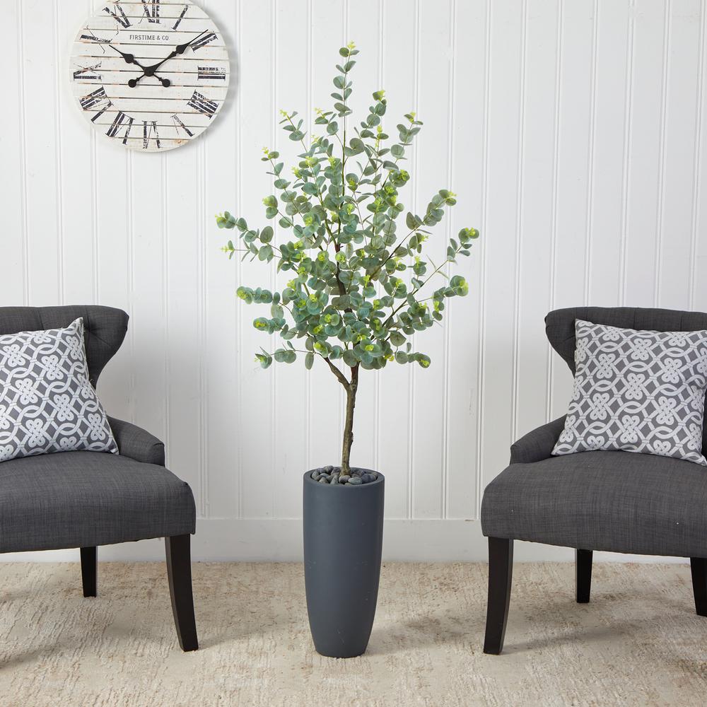 5ft. Eucalyptus Artificial Tree in Gray Planter. Picture 2