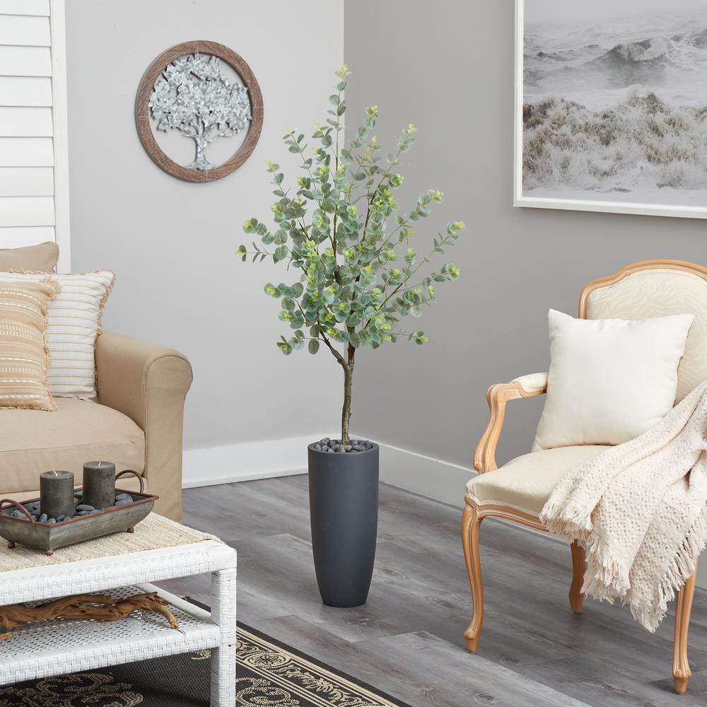 5ft. Eucalyptus Artificial Tree in Gray Planter. Picture 4