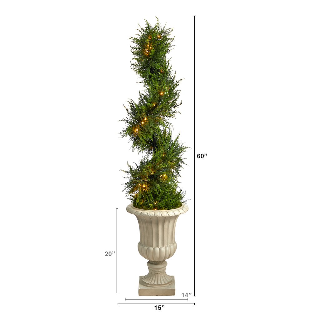 5ft. Spiral Cypress Tree in Sand Finished Urn with 80 LEDs (Indoor/Outdoor). Picture 2