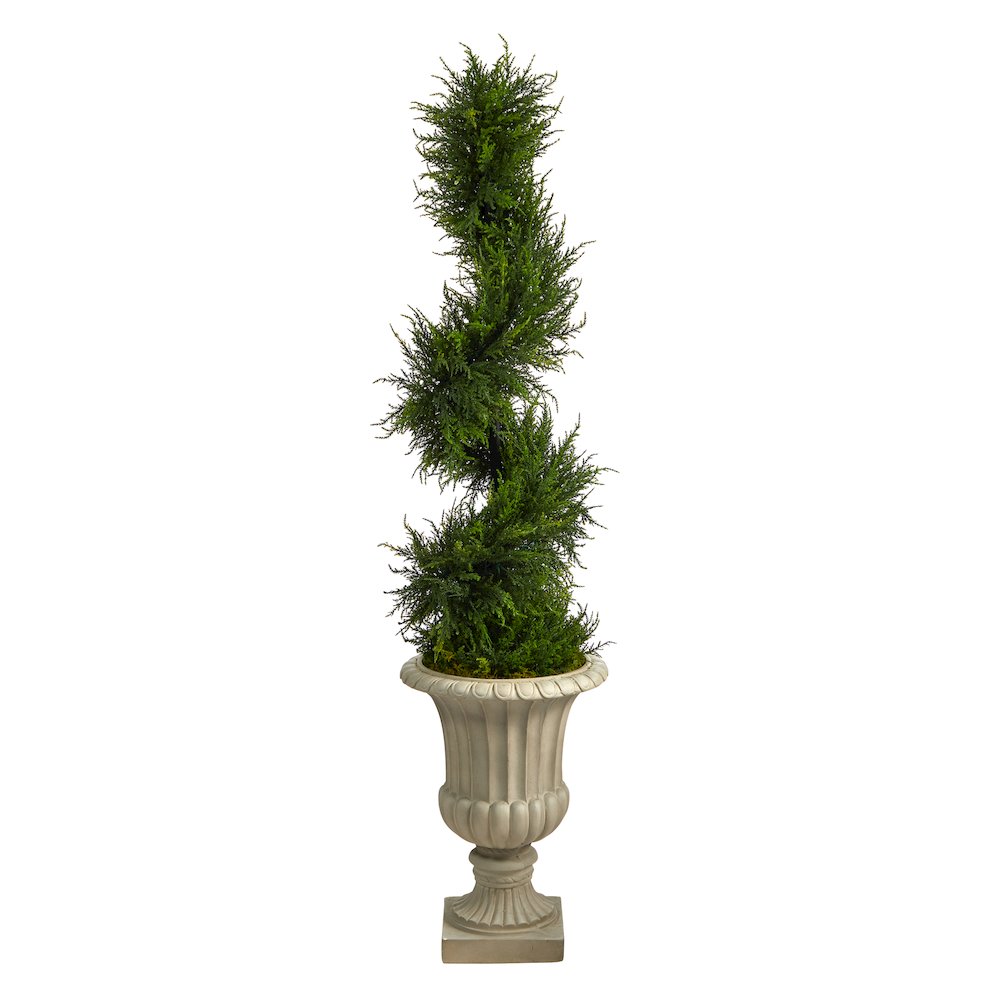 5ft. Spiral Cypress Tree in Sand Finished Urn with 80 LEDs (Indoor/Outdoor). Picture 3