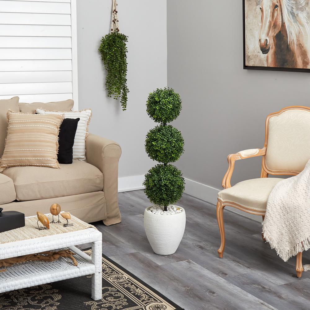 3.5ft. Boxwood Triple Ball Topiary Artificial Tree in White Planter (Indoor/Outdoor). Picture 4