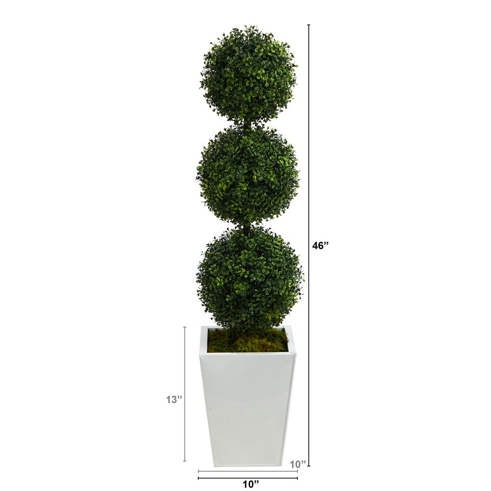 46in. Boxwood Triple Ball Topiary Artificial Tree in White Metal Planter (Indoor/Outdoor). Picture 2