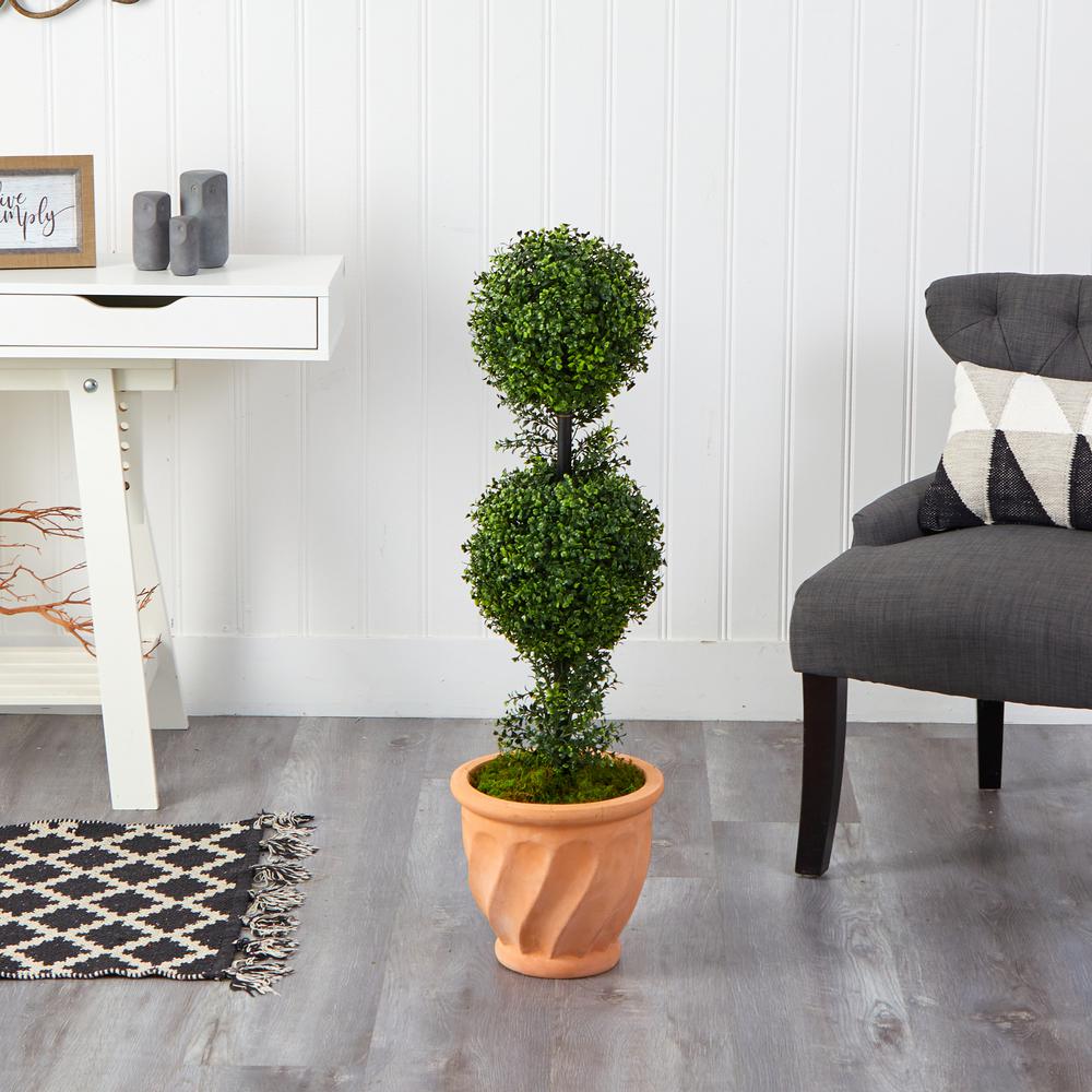 40in. Boxwood Double Ball Topiary Artificial Tree in Terra-Cotta Planter. Picture 3