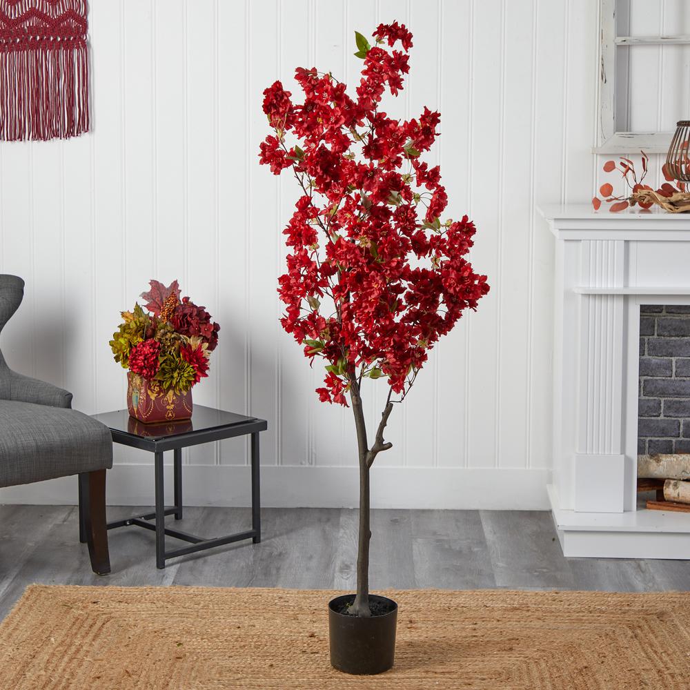 5ft. Cherry Blossom Artificial Tree, Red. Picture 4