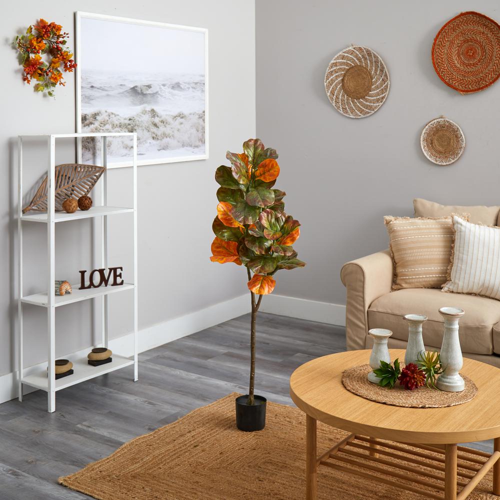 4.5ft. Autumn Fiddle Leaf Artificial Fall Tree. Picture 2