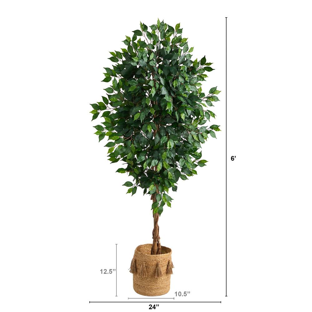 6ft. Ficus Artificial Tree with Natural Trunk in Handmade Natural Jute Planter. Picture 2