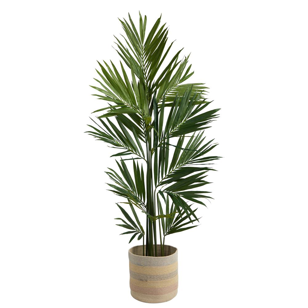 Kentia Artificial Palm in Handmade Natural Cotton Multicolored Woven Planter. Picture 1