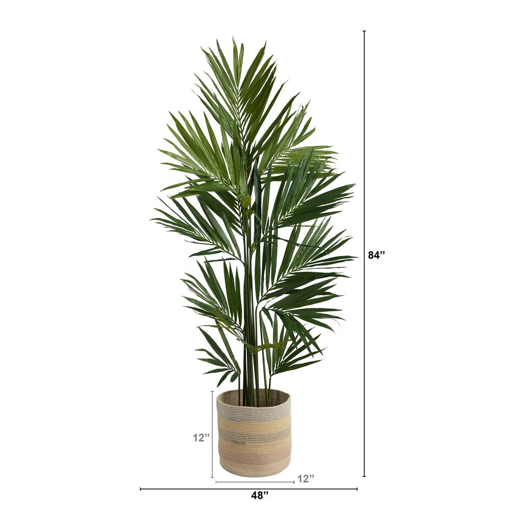 Kentia Artificial Palm in Handmade Natural Cotton Multicolored Woven Planter. Picture 2