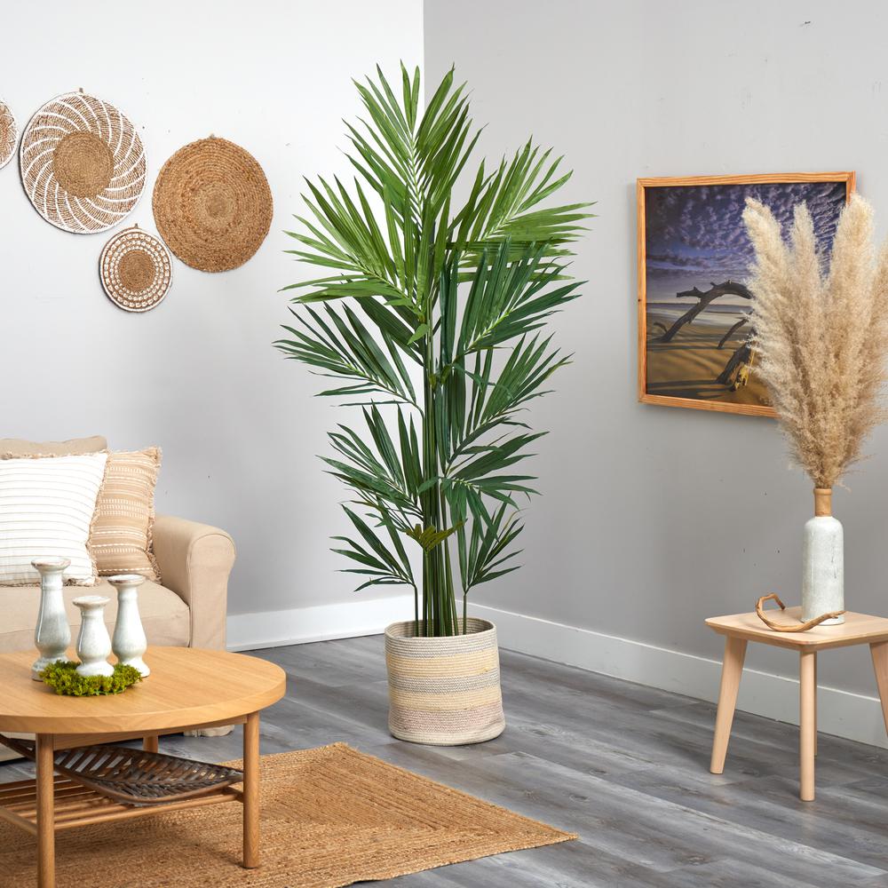 Kentia Artificial Palm in Handmade Natural Cotton Multicolored Woven Planter. Picture 4