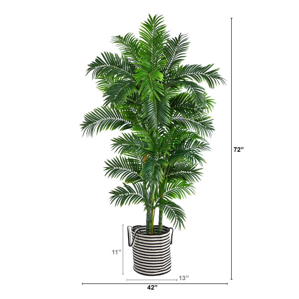 6ft. Curvy Parlor Artificial Palm Tree in Handmade Black and White Natural Jute. Picture 2