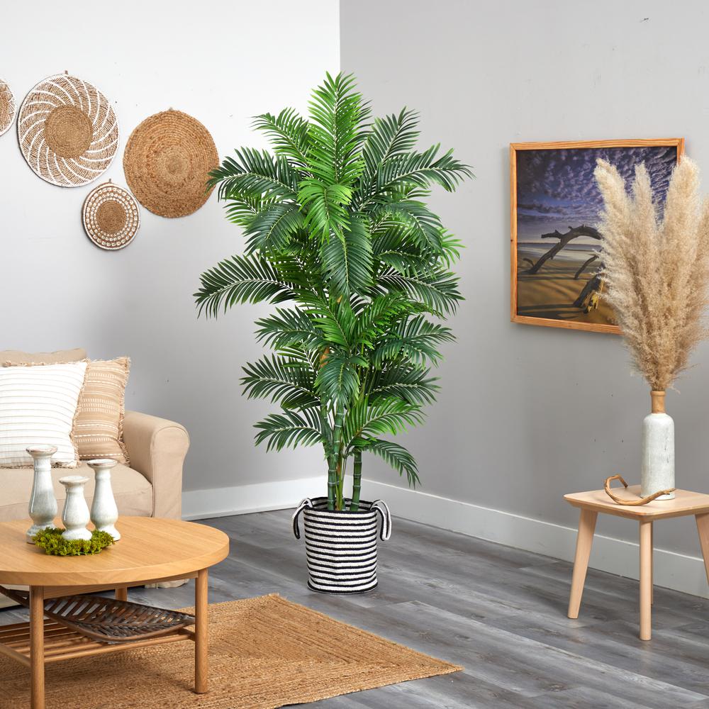 6ft. Curvy Parlor Artificial Palm Tree in Handmade Black and White Natural Jute. Picture 4