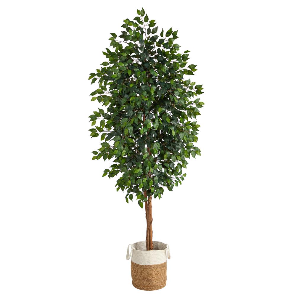 8ft. Ficus Artificial Tree with Handmade Natural Jute and Cotton Planter. Picture 1