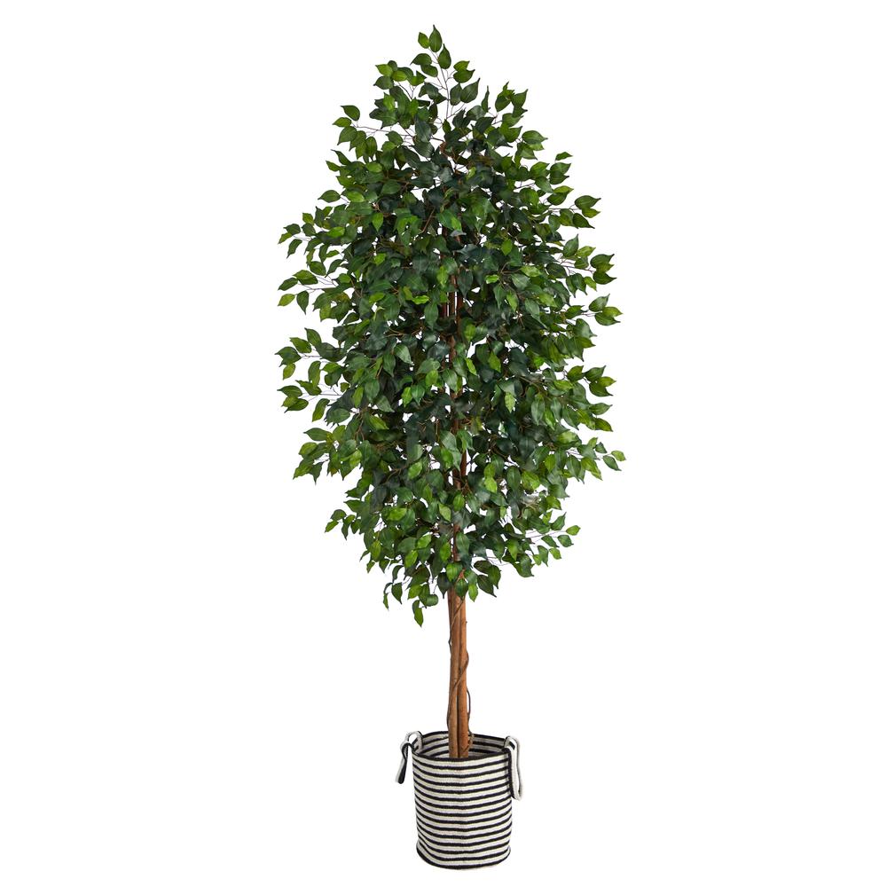 8ft. Ficus Artificial Tree in Handmade Black and White Natural Jute. Picture 1