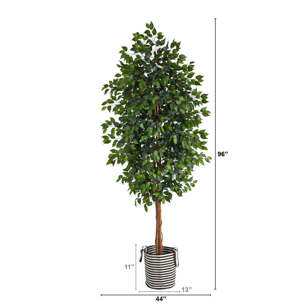 8ft. Ficus Artificial Tree in Handmade Black and White Natural Jute. Picture 2