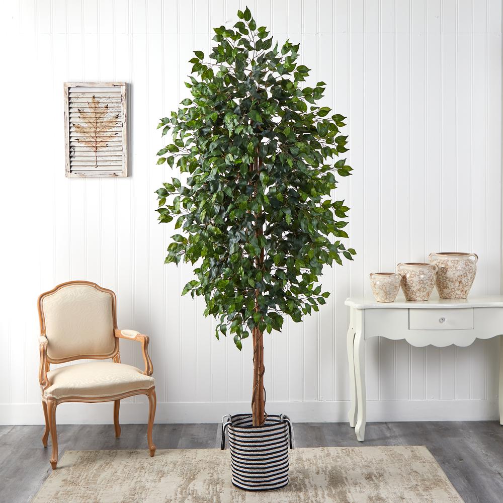 8ft. Ficus Artificial Tree in Handmade Black and White Natural Jute. Picture 3