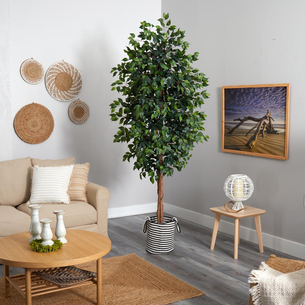 8ft. Ficus Artificial Tree in Handmade Black and White Natural Jute. Picture 4