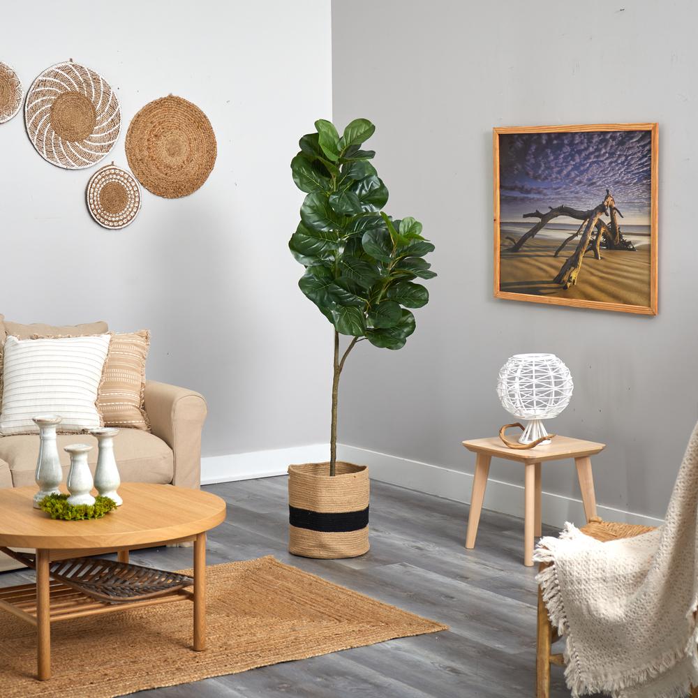 5.5ft. Fiddle Leaf Fig Artificial Tree in Handmade Natural Cotton Planter. Picture 4