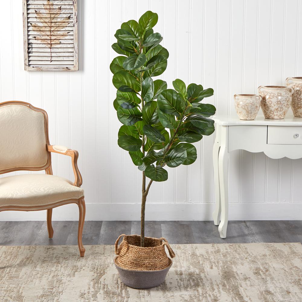 4.5ft. Fiddle Leaf Fig Artificial Tree with Boho Chic Handmade Cotton. Picture 3