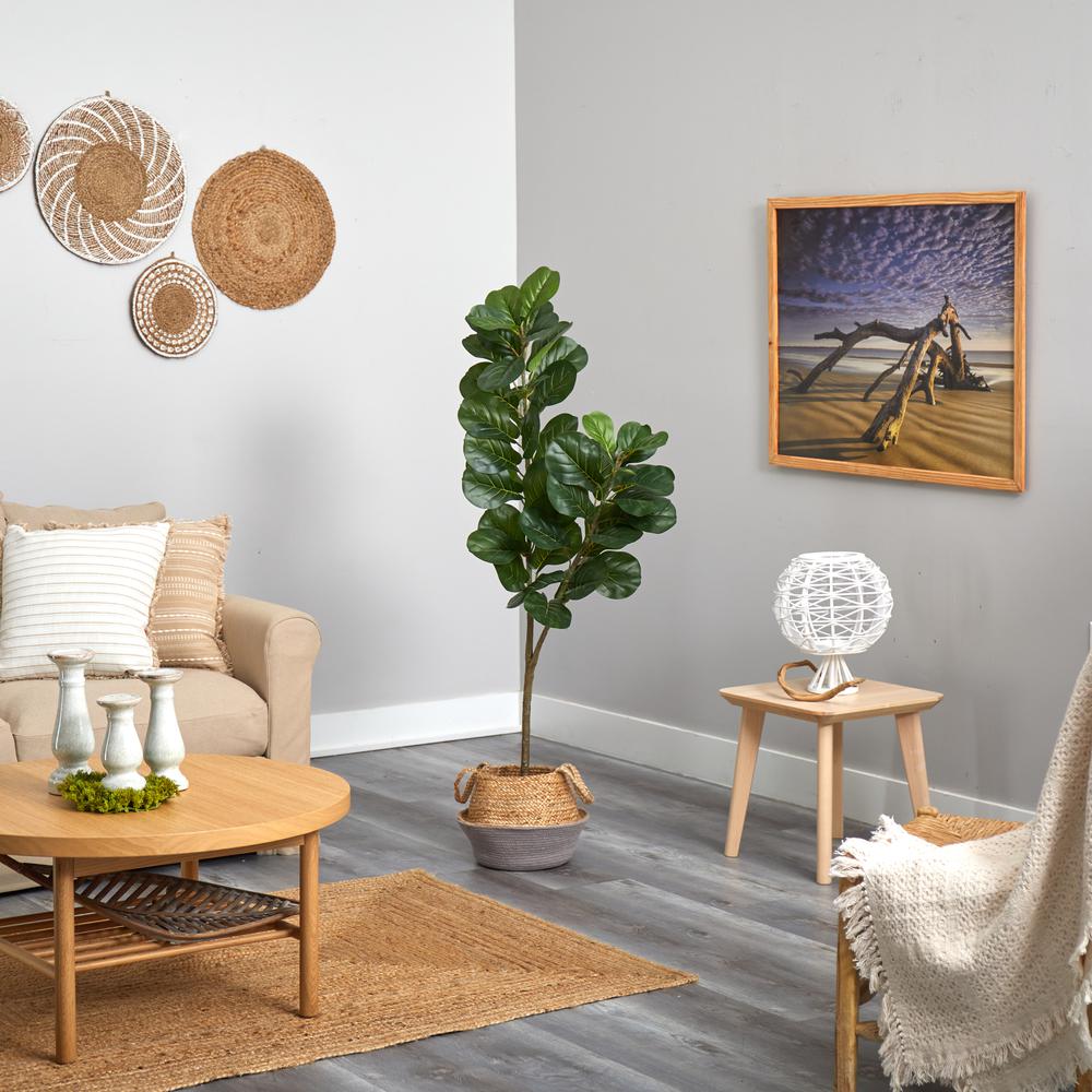 4.5ft. Fiddle Leaf Fig Artificial Tree with Boho Chic Handmade Cotton. Picture 4