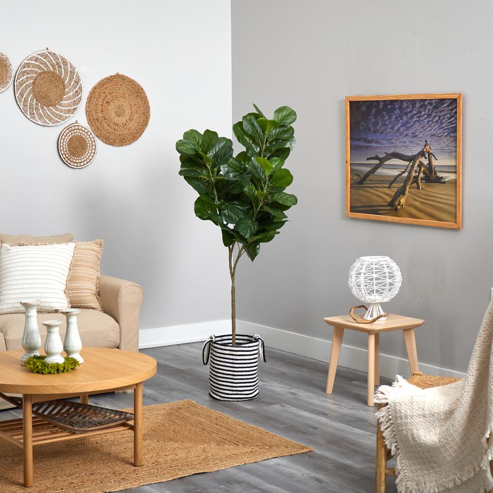 Fiddle Leaf Fig Artificial Tree in Handmade Black and White Natural Jute. Picture 4