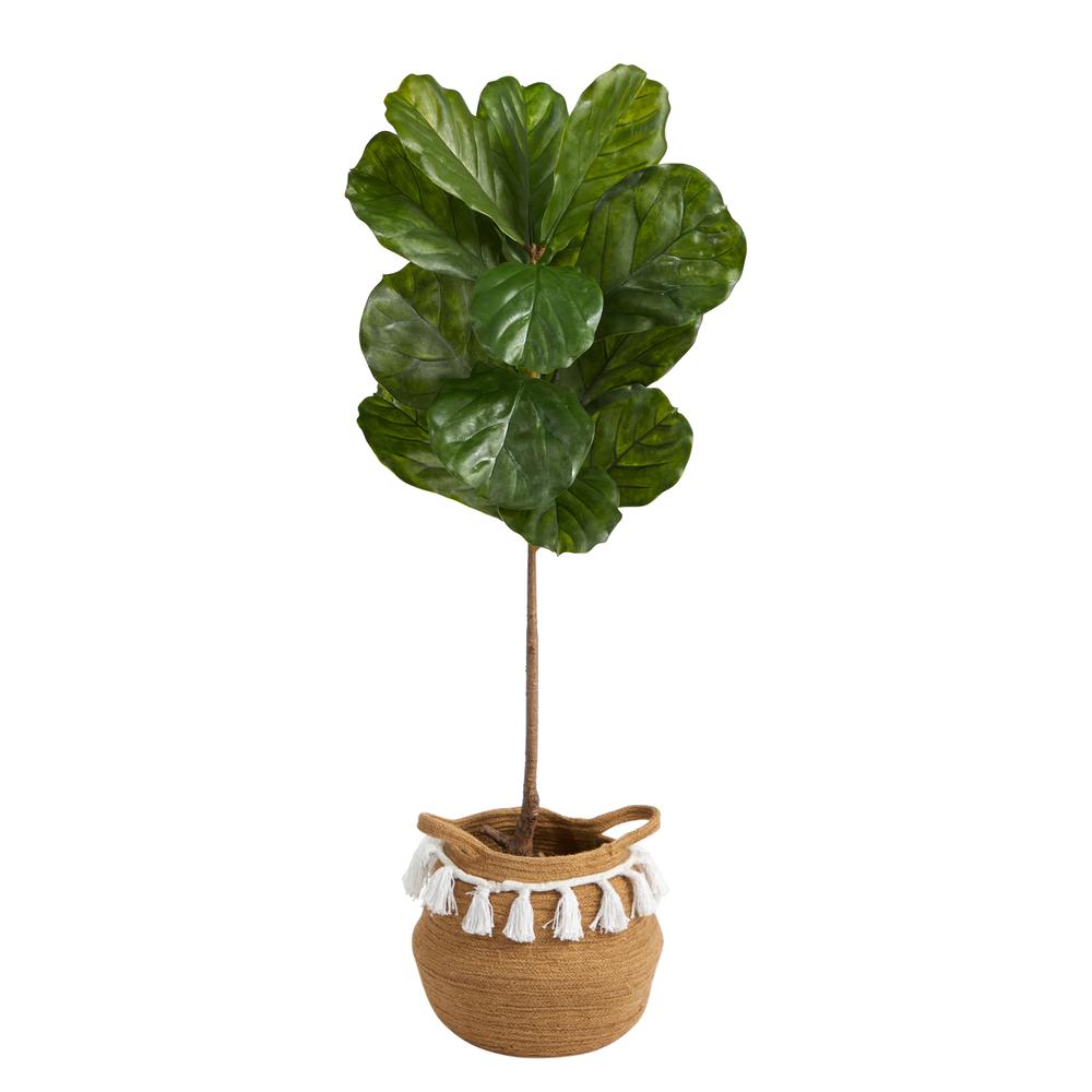 Fiddle Leaf Artificial Tree in Boho Chic Handmade Natural Cotton Woven Planter. Picture 2