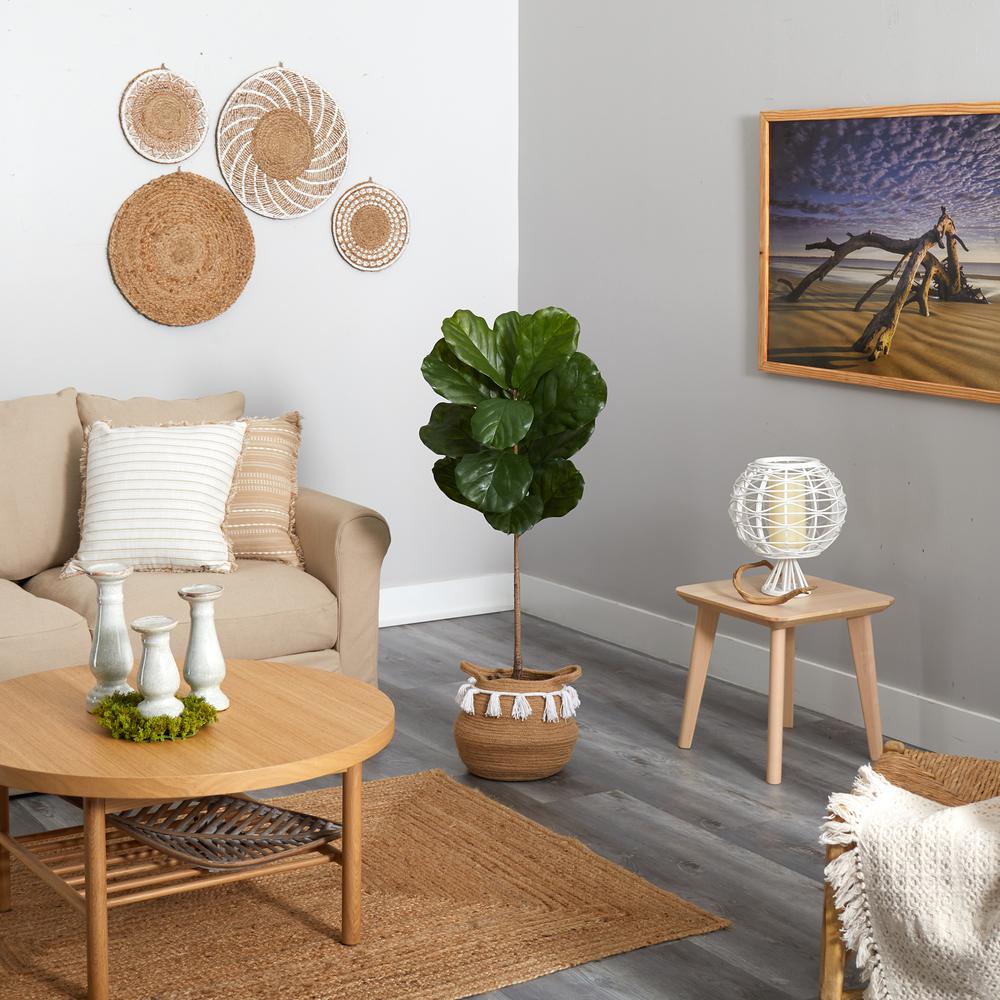 Fiddle Leaf Artificial Tree in Boho Chic Handmade Natural Cotton Woven Planter. Picture 4