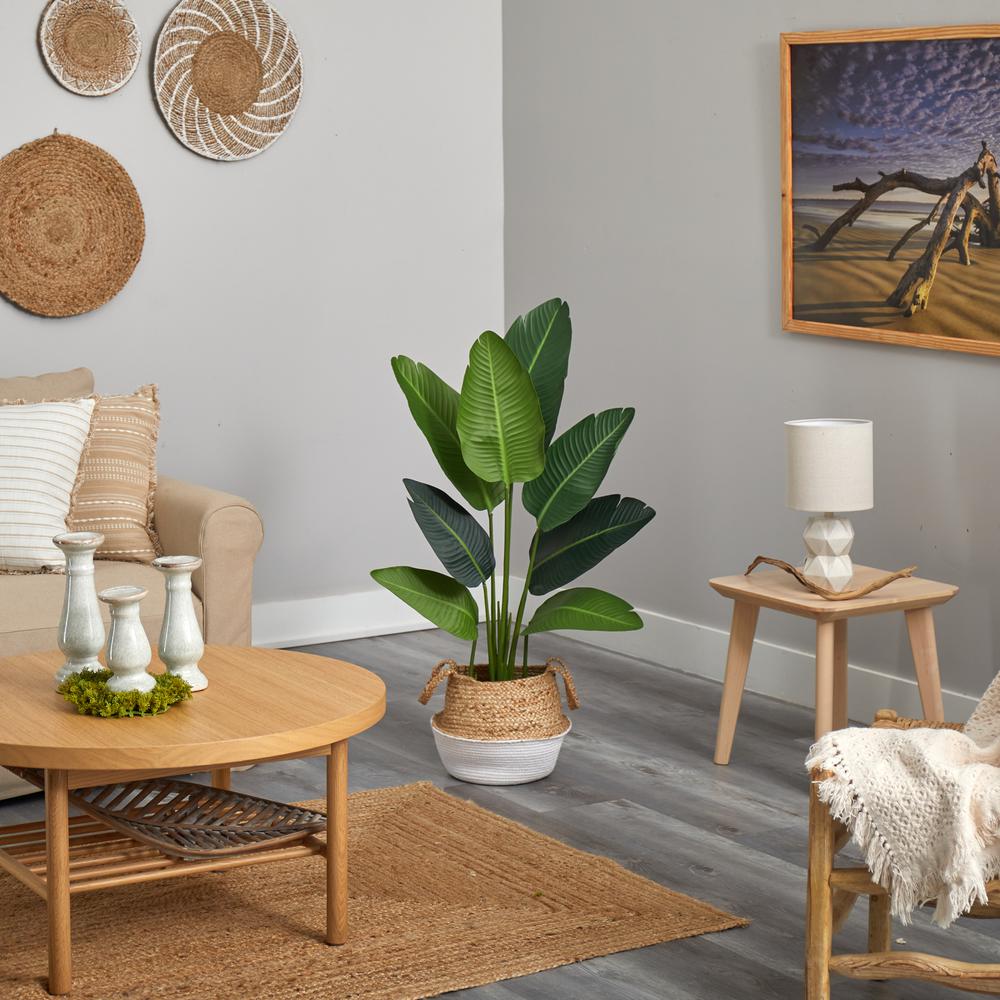 4ft. Travelers Palm Artificial Tree in Boho Chic Handmade Cotton & Jute White Woven Planter. Picture 3