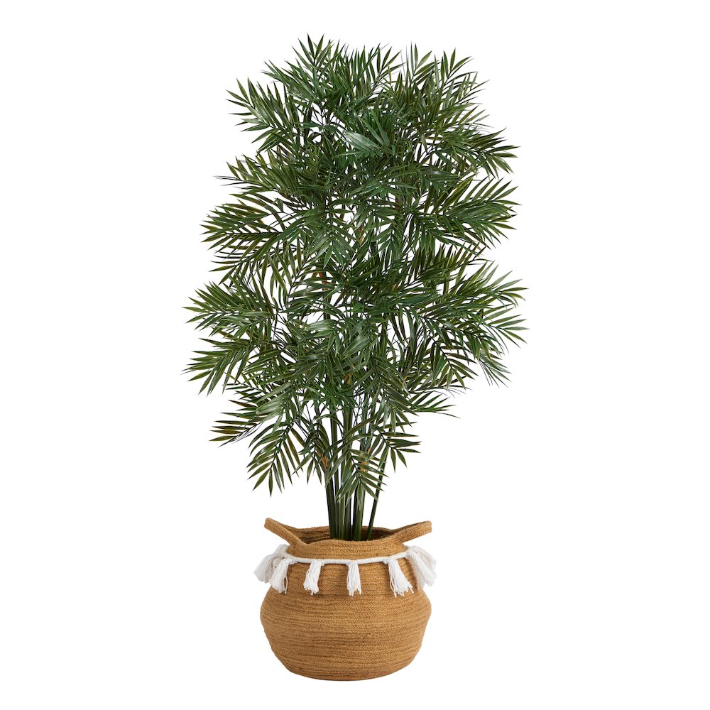 4ft. Parlor Palm Tree in Boho Chic Natural Cotton Woven Planter with Tassels. Picture 2