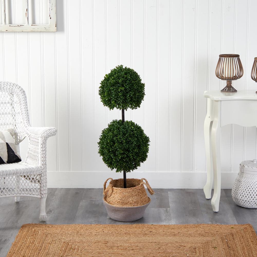 3.5ft. Boxwood Double Ball Artificial Topiary Tree in Boho Chic Handmade Cotton. Picture 3