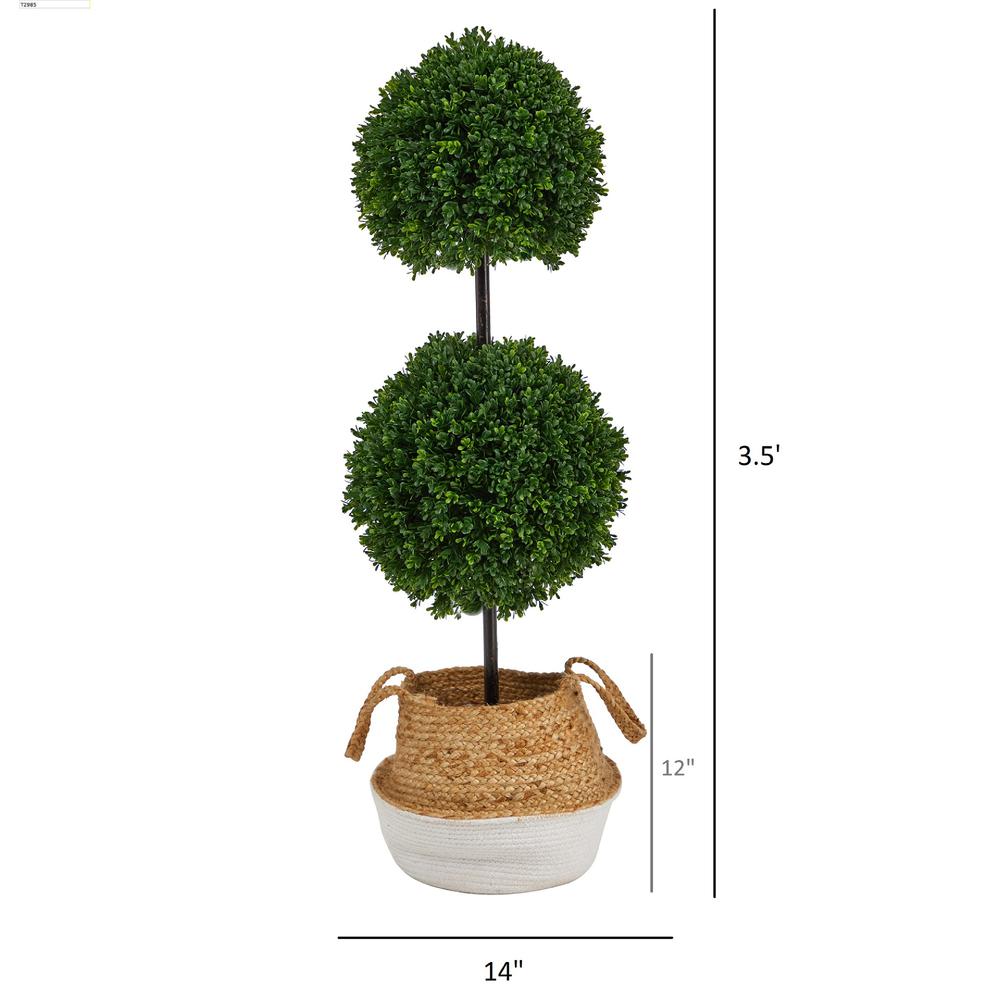 Boxwood Double Ball Artificial Topiary Tree in Boho Chic Handmade Cotton. Picture 2