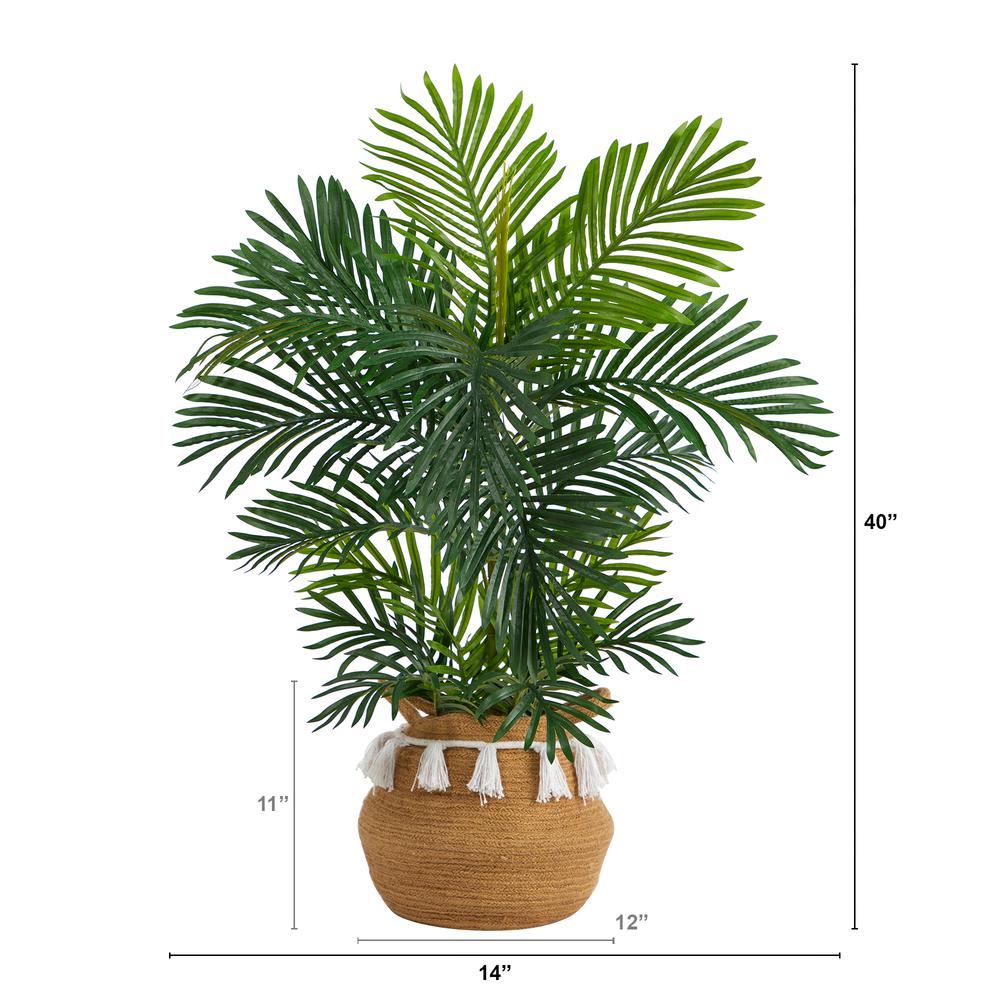 Areca Artificial Palm Tree in Boho Chic Handmade Natural Cotton Woven Planter. Picture 2