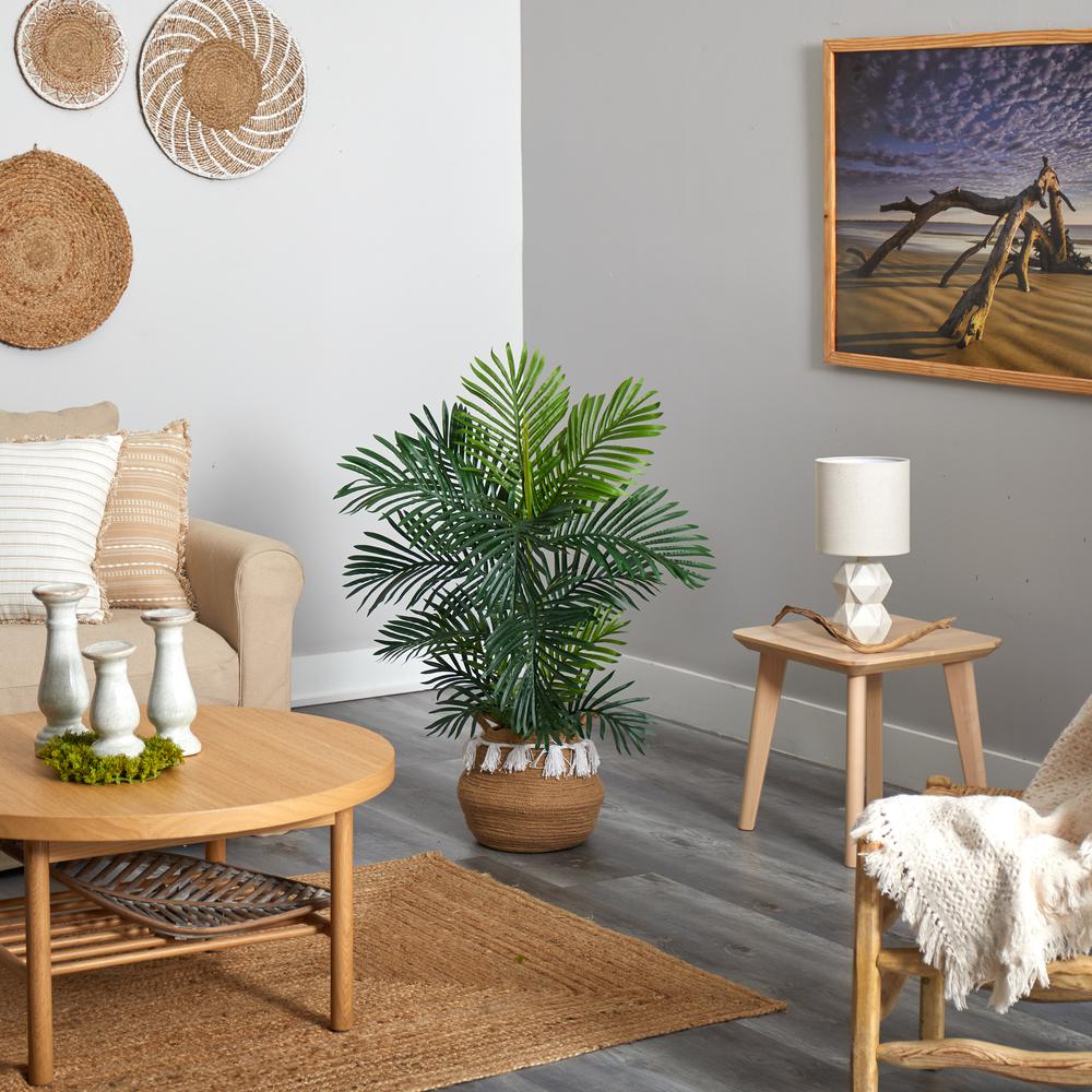 Areca Artificial Palm Tree in Boho Chic Handmade Natural Cotton Woven Planter. Picture 4