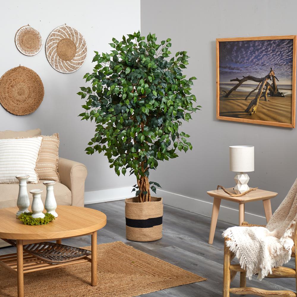 5.5ft. Palace Ficus Artificial Tree in Handmade Natural Cotton Planter. Picture 3