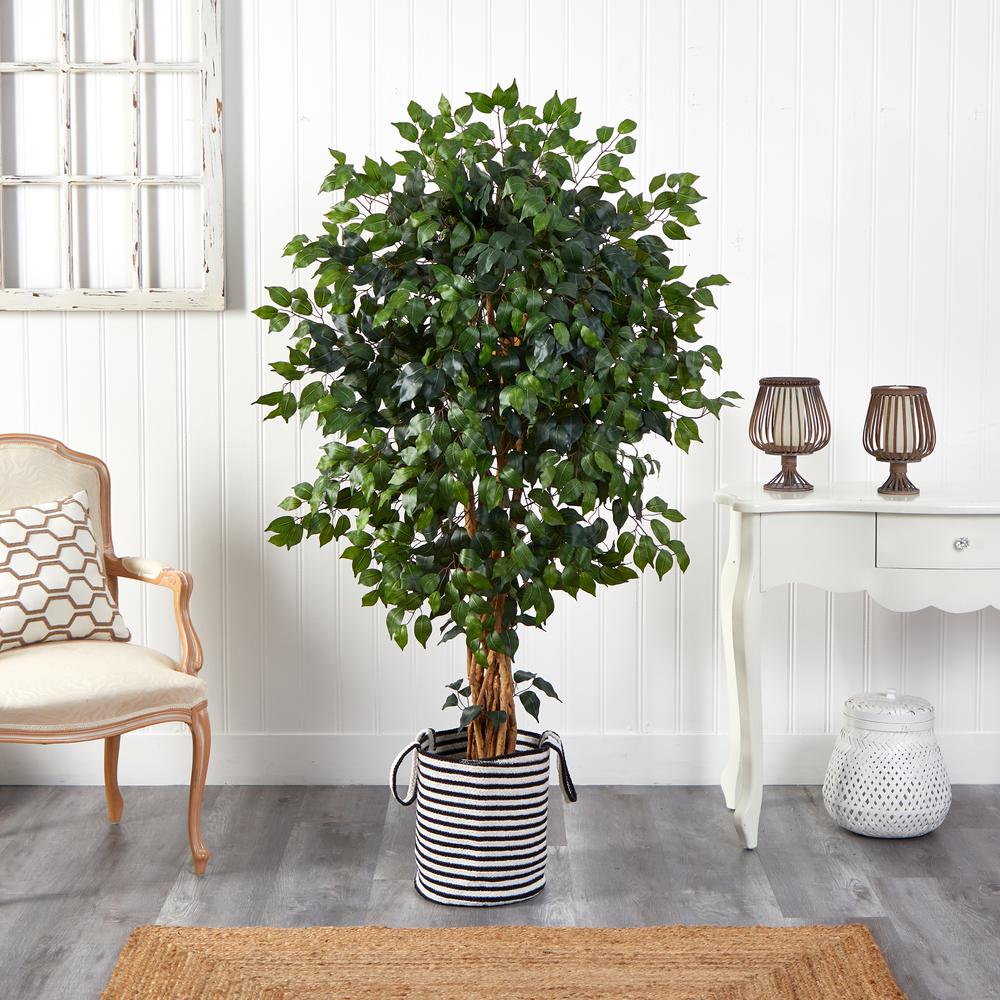 5.Palace Ficus Artificial Tree in Handmade Black and White Planter. Picture 3