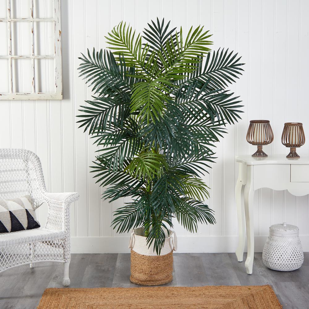 6.5ft. Golden Cane Artificial Palm Tree in Handmade Natural Jute and Cotton Planter. Picture 3