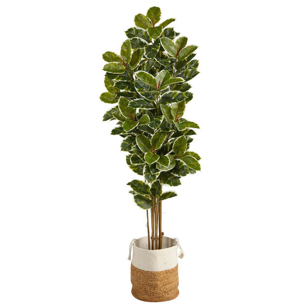 6ft. Oak Artificial Tree in Handmade Natural Jute and Cotton Planter. Picture 1